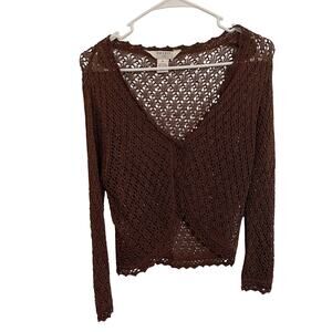 OUTFIT JPR Knit Cardigan Small Brown Boho Shrug Crochet Y2K Fairycore Whimsigoth
